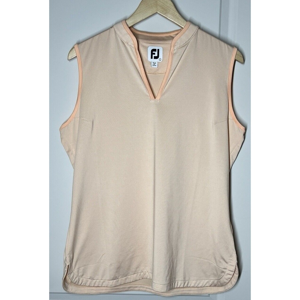 FJ FootJoy Golf Top Womens L Peach Sleeveless V-Neck Preppy Performance‎ Shirt